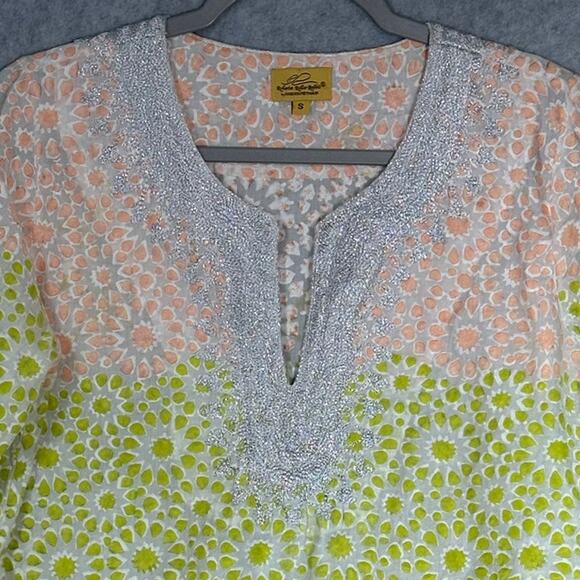 Roberta Roller Rabbit Sz S 100% Cotton Tunic‎ Top Embroidered Metallic Trim Boho - Picture 11 of 13